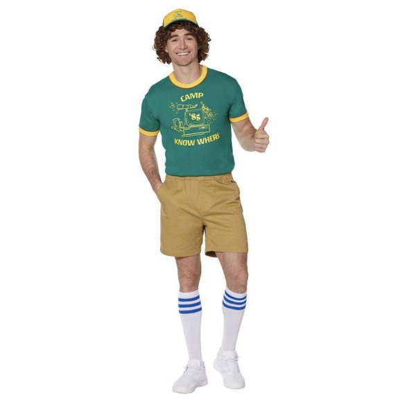 Stranger Things T- Shirt Dustin Camp Knowhere Green Ringer Kids Costume Children - Picture 4 of 11
